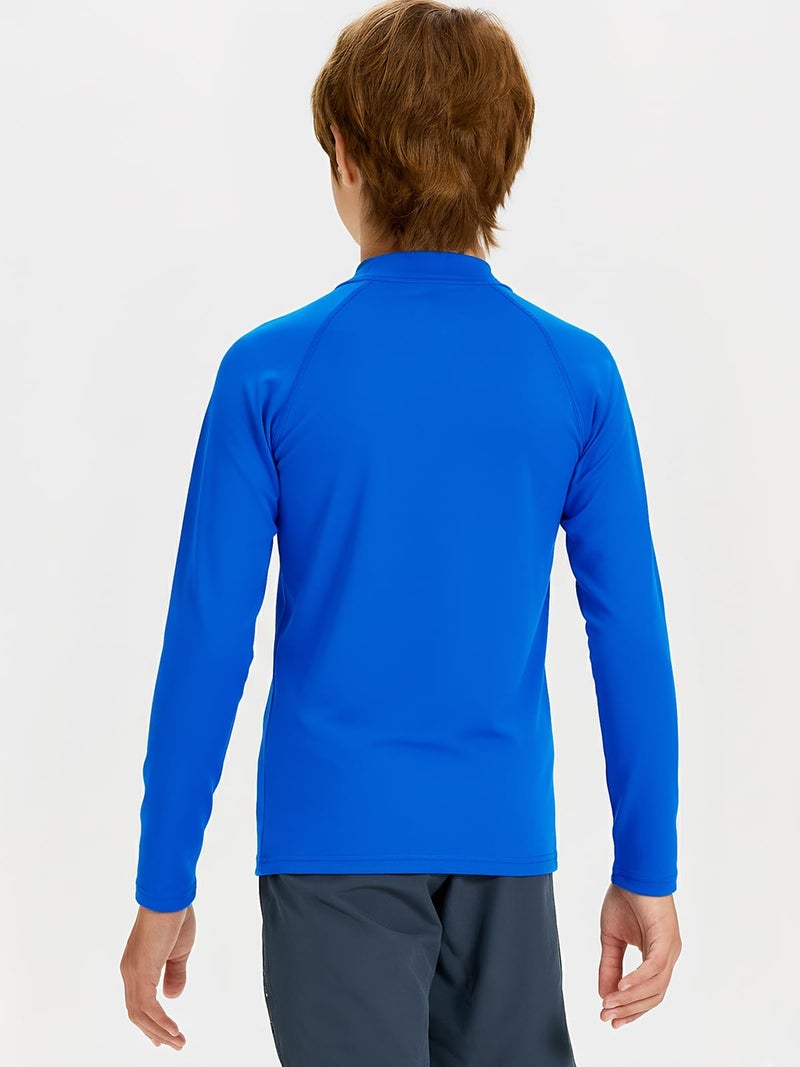 DEVOROPA Youth Boys Compression Thermal Shirts Long Sleeve Undershirt Fleece Baselayer Mock Top Royal Blue L - Image 2